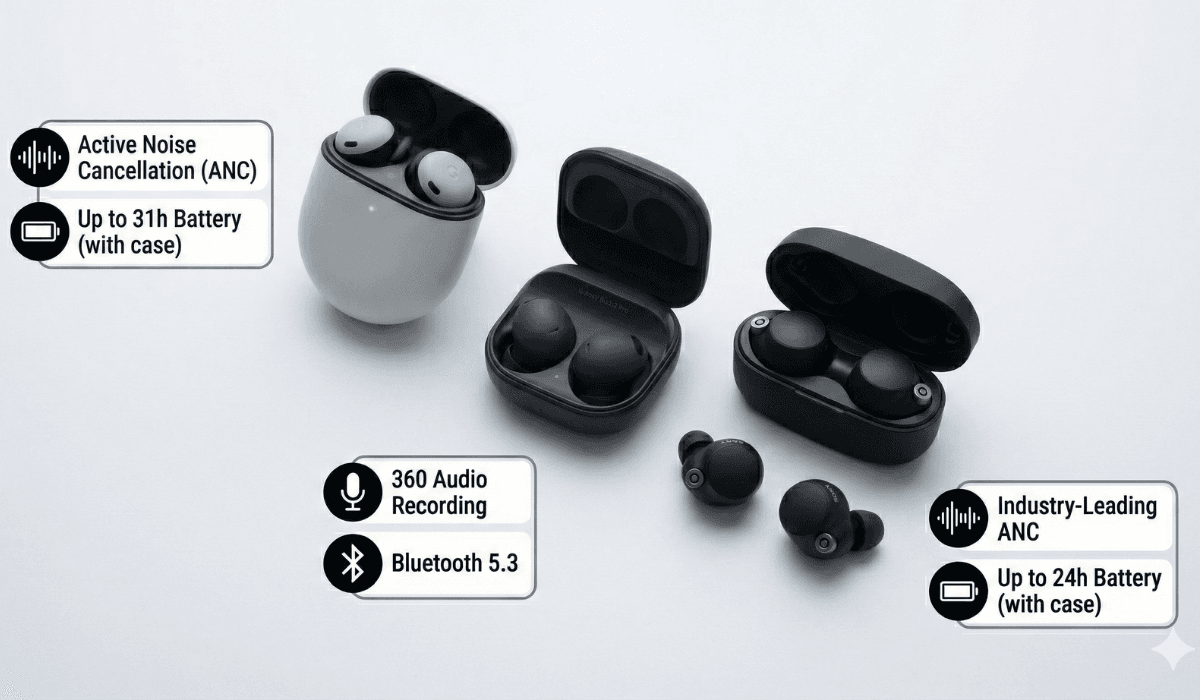 Best wireless earbuds for Android users with ANC, long battery life, and Bluetooth 5.3 comparison image