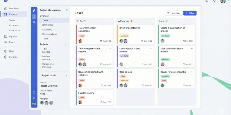 Task management interface displaying tasks with priorities and due dates in ClickUp