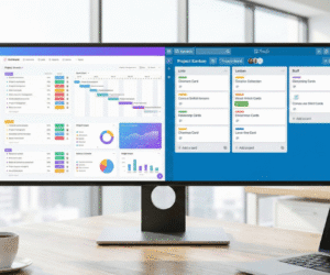 ClickUp vs Trello project management tools comparison showing task boards and dashboards