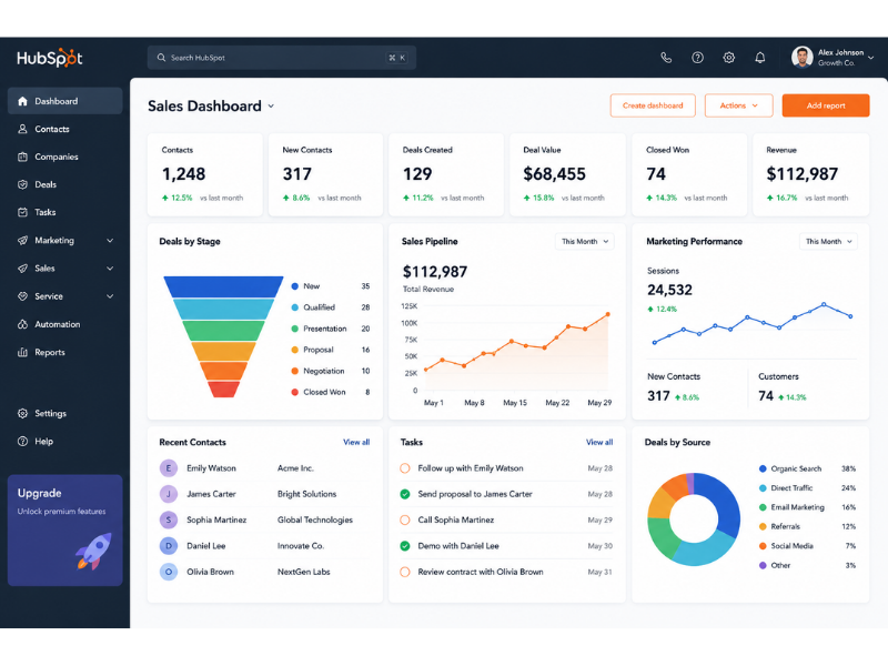 HubSpot vs Zoho CRM comparison dashboard