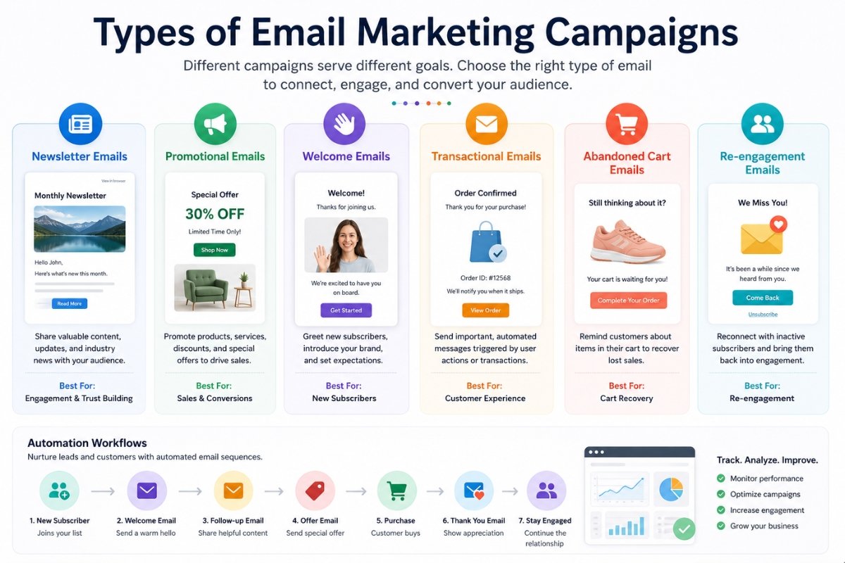 email marketing campaign types infographic
