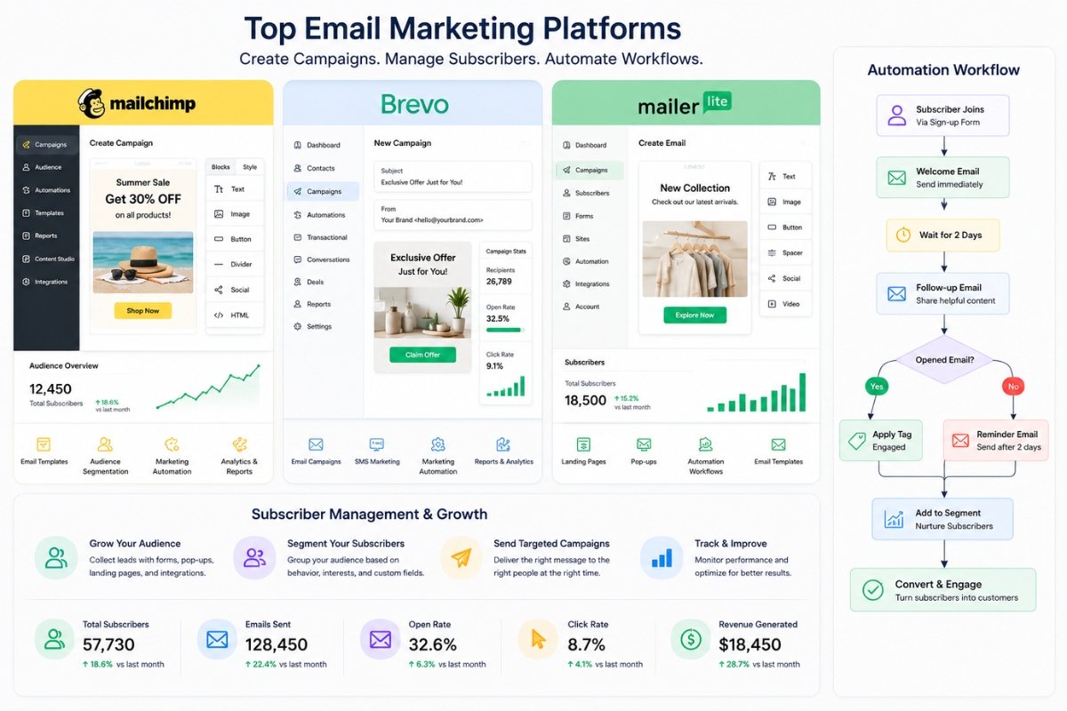 email marketing platform features and automation comparison infographic