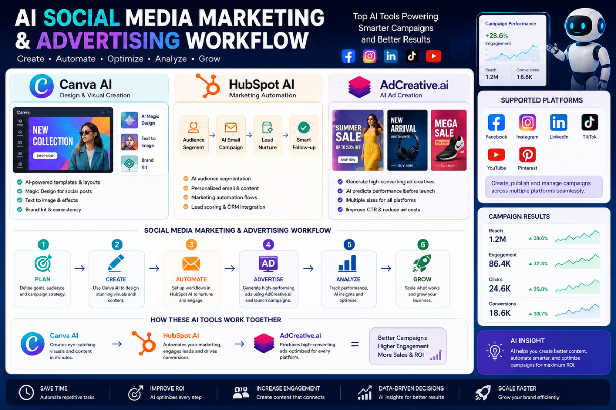 AI social media marketing and advertising tools workflow