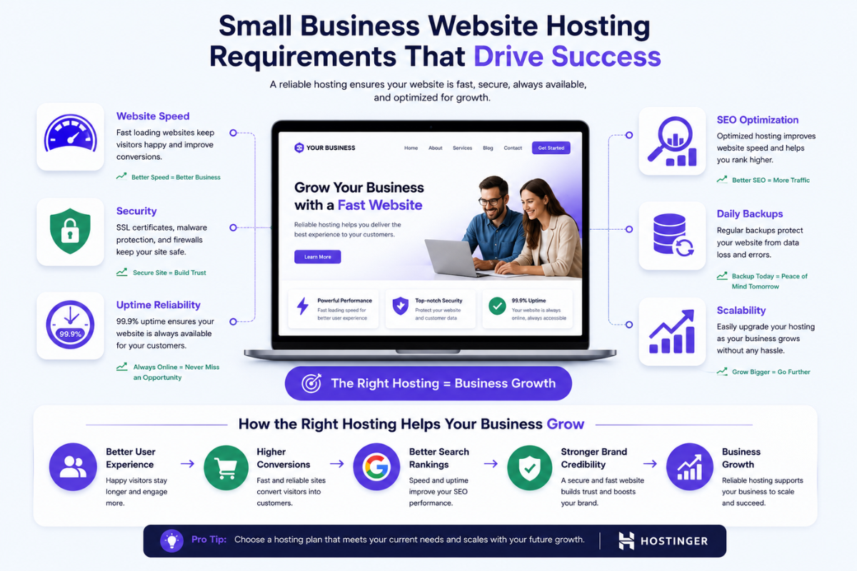 small business website hosting requirements and growth illustration