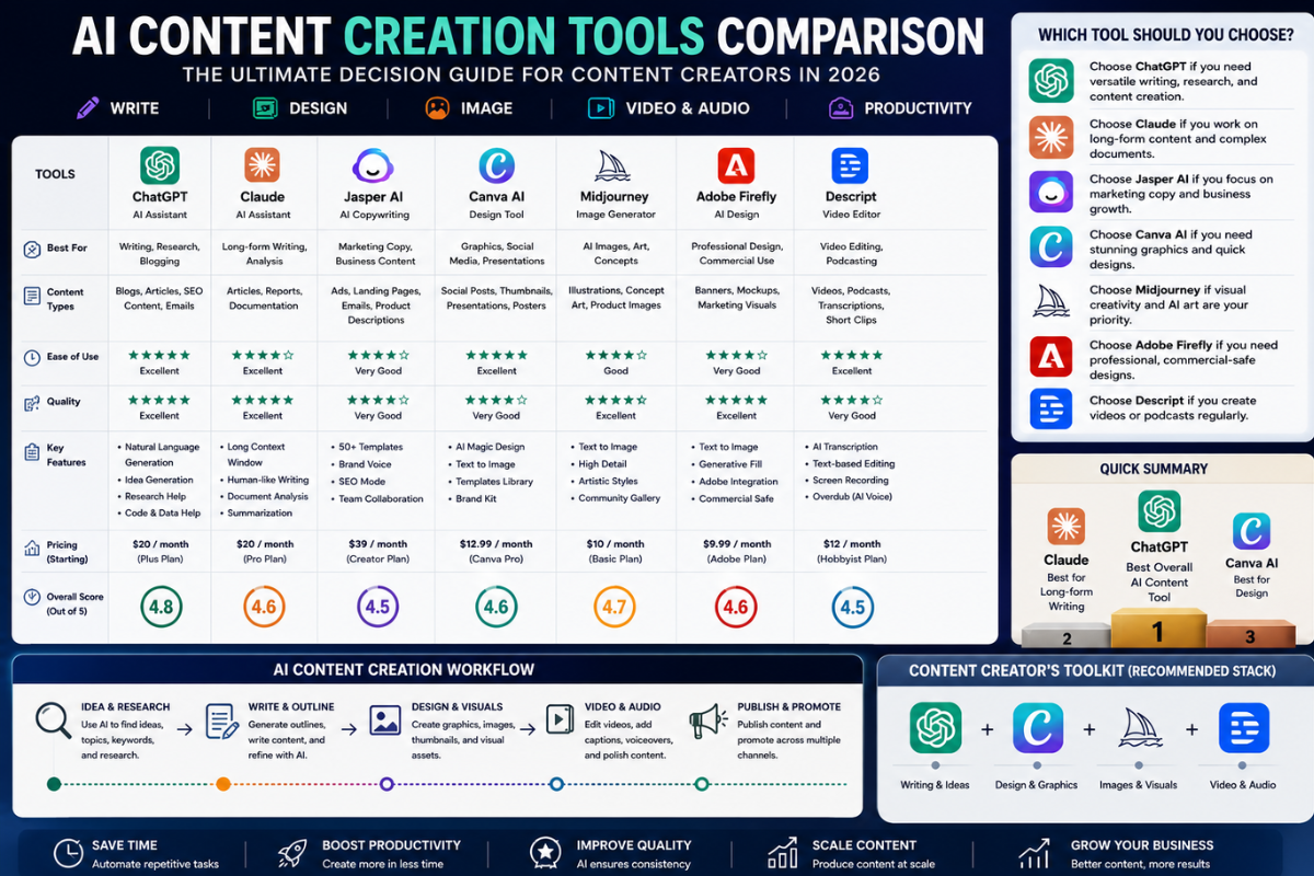 AI content creation tools comparison chart and decision guide