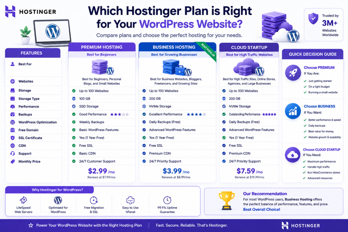 Hostinger WordPress hosting decision guide comparison chart