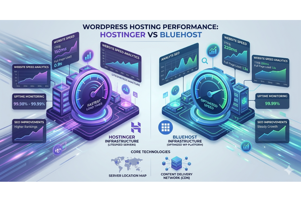 WordPress hosting performance and website speed comparison illustration